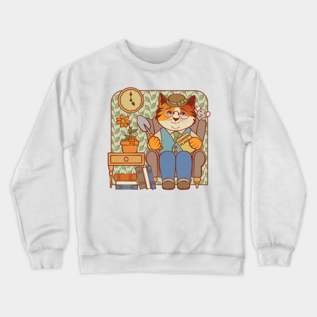 Armchair Gardener Cat and Mouse Crewneck Sweatshirt by Sue Cervenka